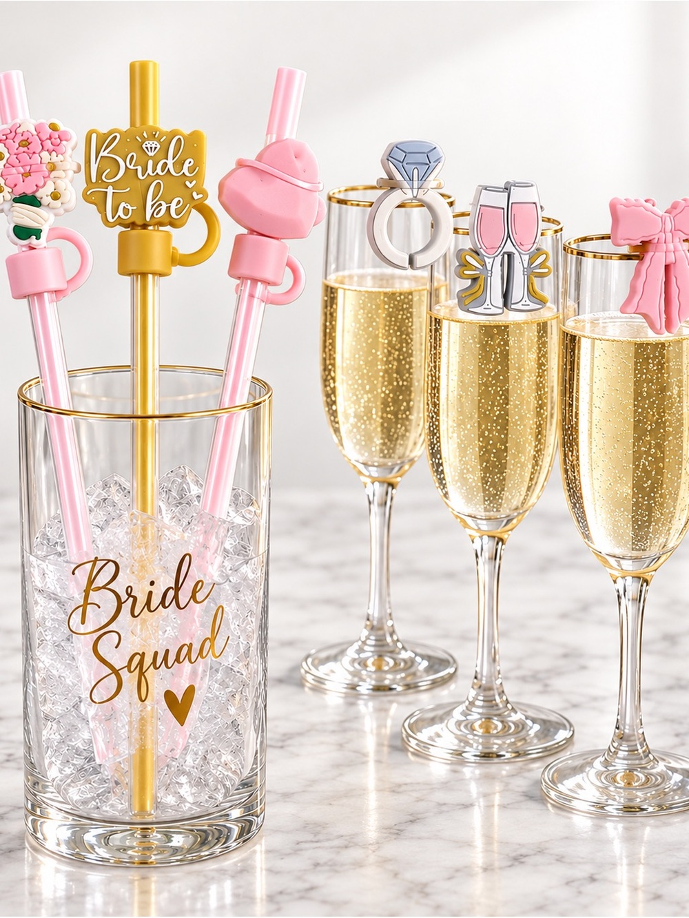 CWC Wedding 6 Piece Straw Toppers Drink Markers Bride to Be Bridal Party